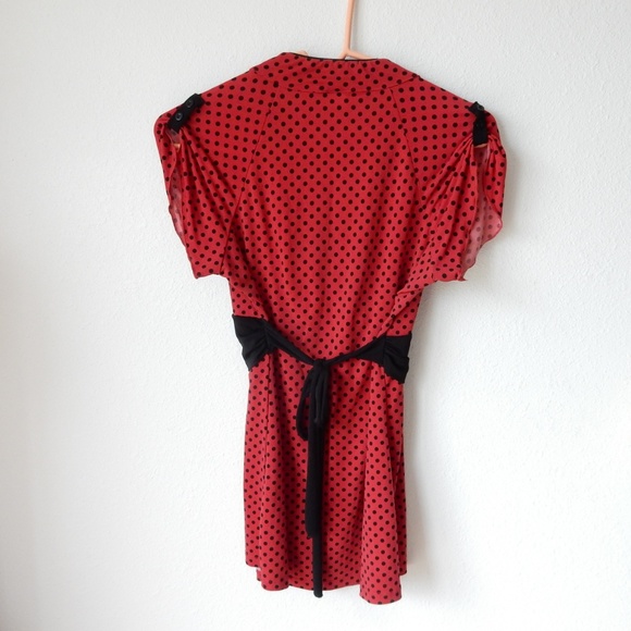 Red polka dot blouse top by Vanity - Picture 2 of 4